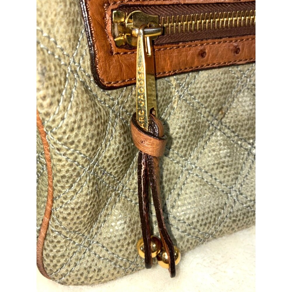 * VTG Marc Jacobs Coated Canvas Ostrich Stam Hobo Bag Purse Green Medium Size #i - Picture 3 of 13